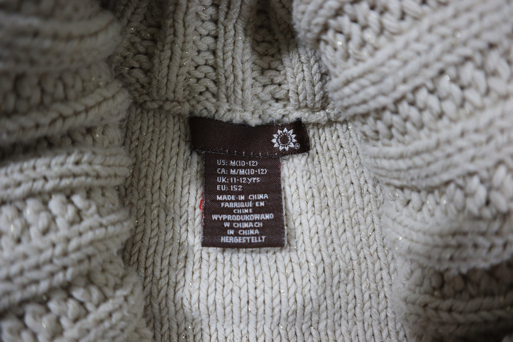 Girls Chunky Knit Sweater Vest Toggle Shawl Collar Sleeveless Cardigan Cream M