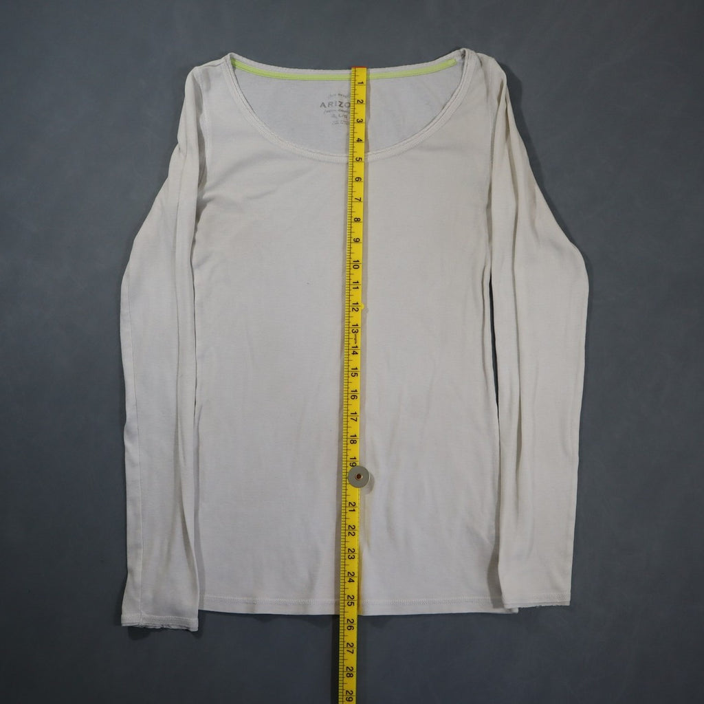 Arizona Jean Company Long Sleeve T-Shirt Womens L White Scoop Neck Fitted Tee