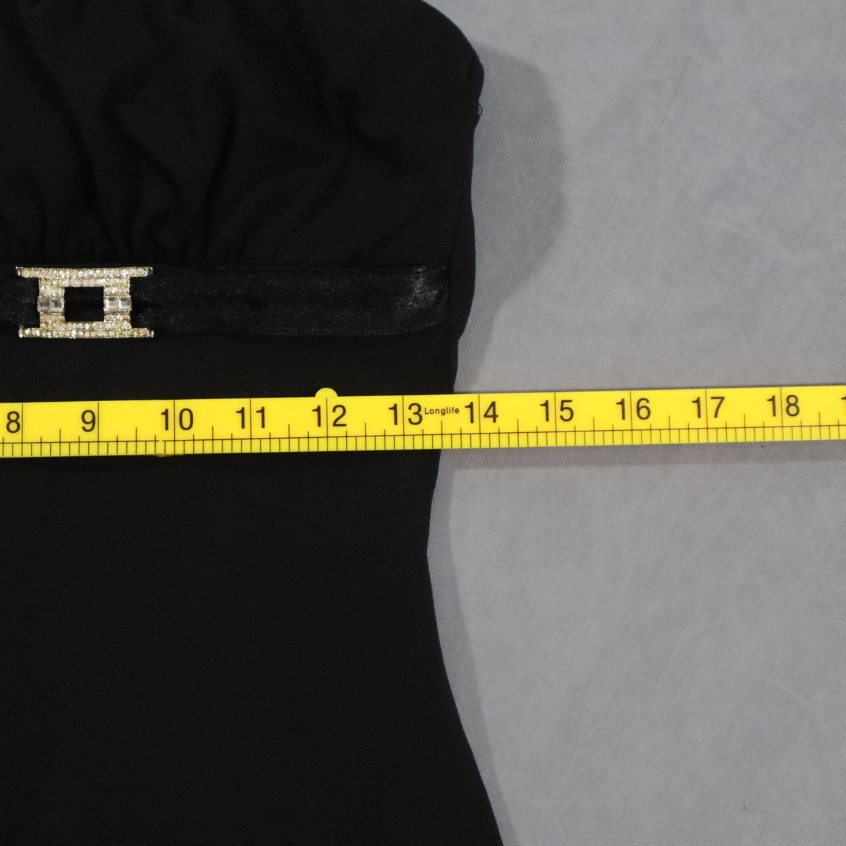 Studio Y Womens Strapless Tube Top Black M Rhinestone Buckle Ruched Sweetheart