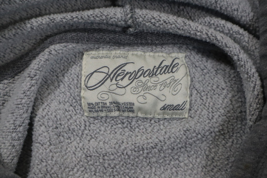 Aeropostale Hoodie Womens S Gray 87 Script Logo Pullover Sweatshirt Y2K 2000s