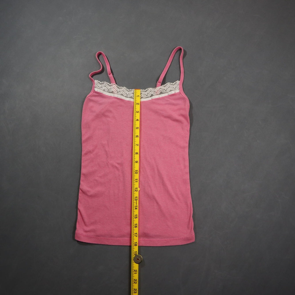 Charlotte Russe Womens Lace Trim Cami Tank Top Pink Ribbed Spaghetti Strap Sz S