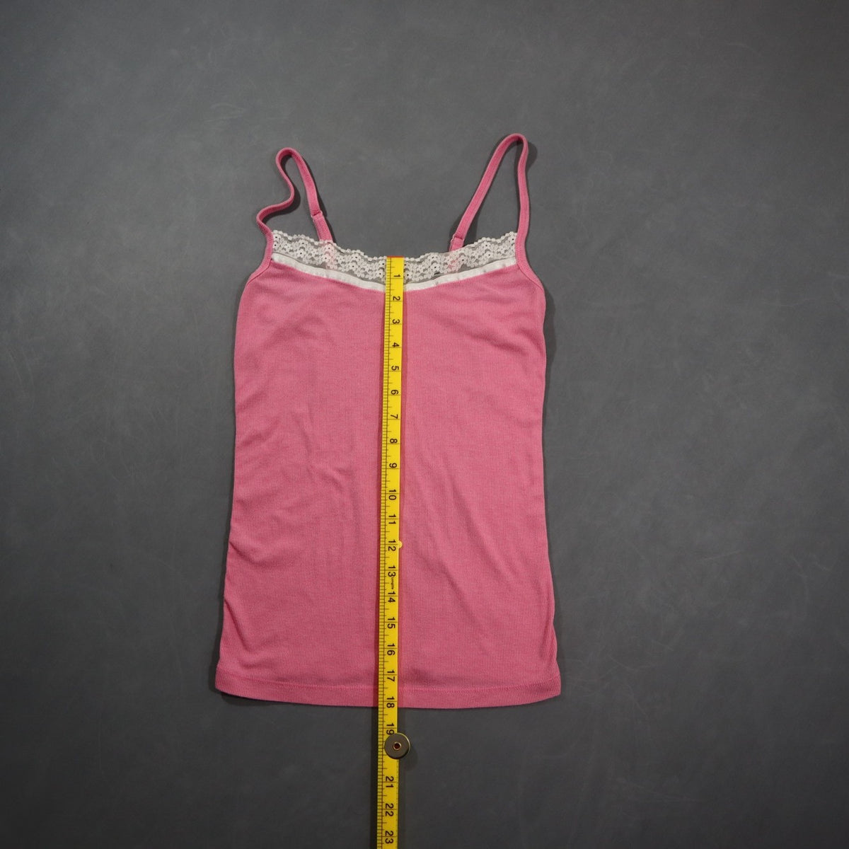 Charlotte Russe Womens Lace Trim Cami Tank Top Pink Ribbed Spaghetti Strap Sz S