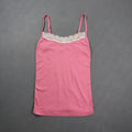 Charlotte Russe Womens Lace Trim Cami Tank Top Pink Ribbed Spaghetti Strap Sz S