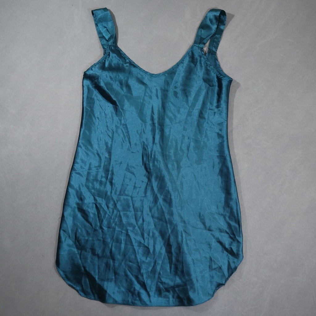 Honors Intimates Womens Satin Chemise Slip Nightgown Teal Blue Scoop Back Mini