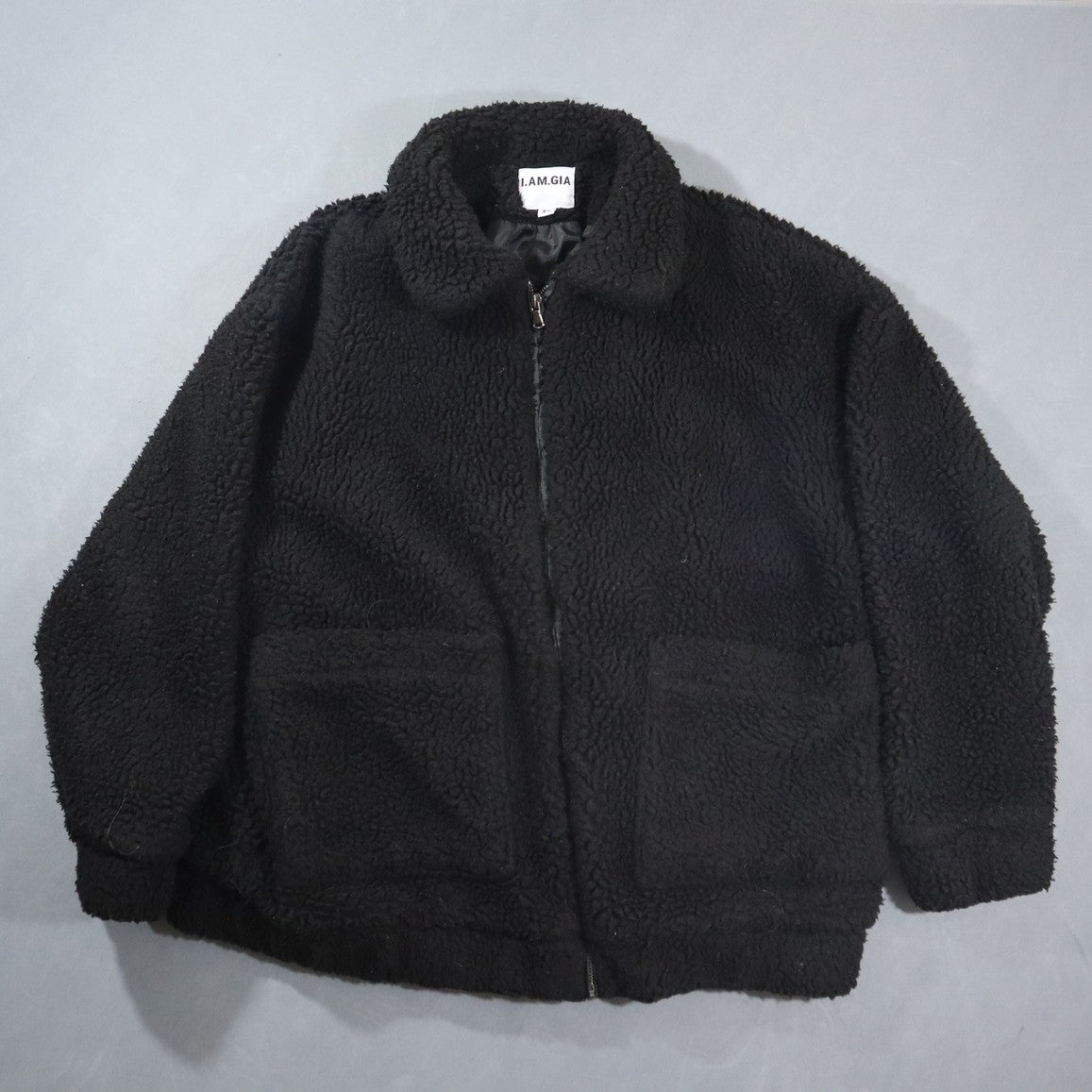 I.AM.GIA Pixie Coat Womens XS Black Teddy Sherpa Fleece Jacket Oversized Zip Up