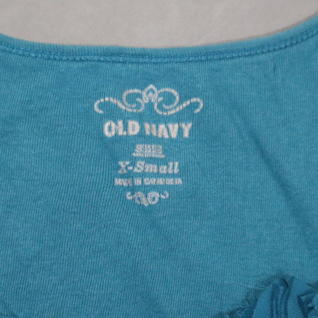 Old Navy Womens Tank Top Teal Blue Chiffon Ruffle Rosette Bow Scoop Neck Cami XS