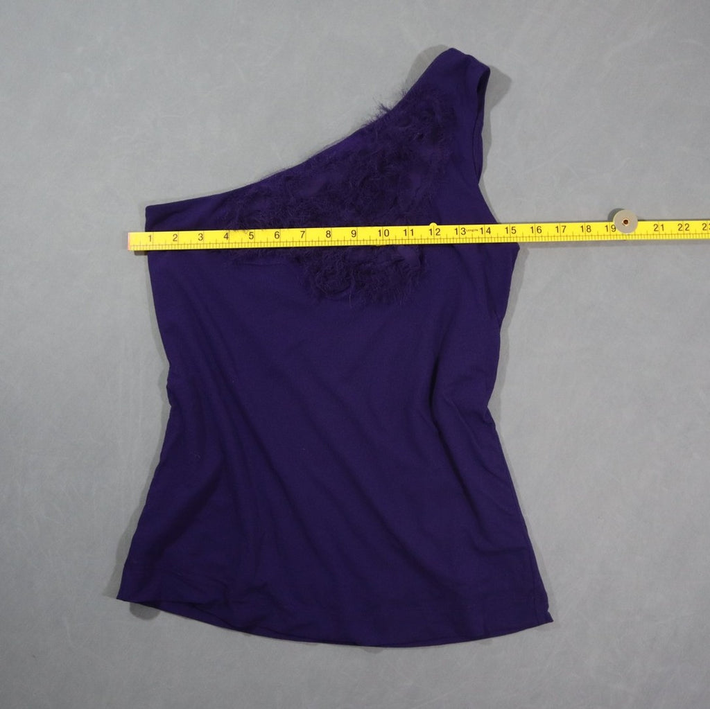 The Limited Womens One Shoulder Top Purple Feather Fringe Trim Stretch Party XS
