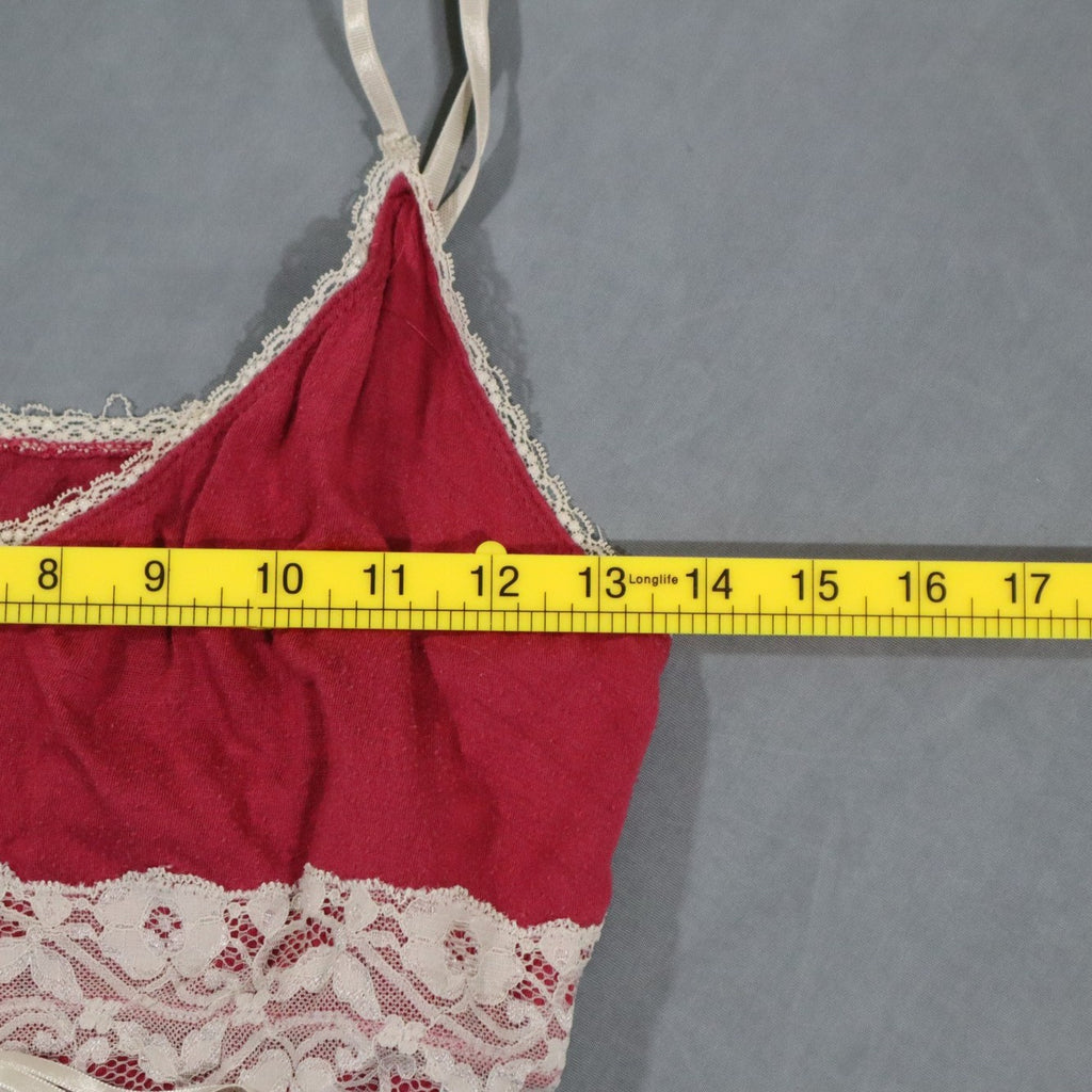 GapBody Womens Chemise Nightgown M Red Jersey Cream Lace Trim Slip Sleepwear Bow