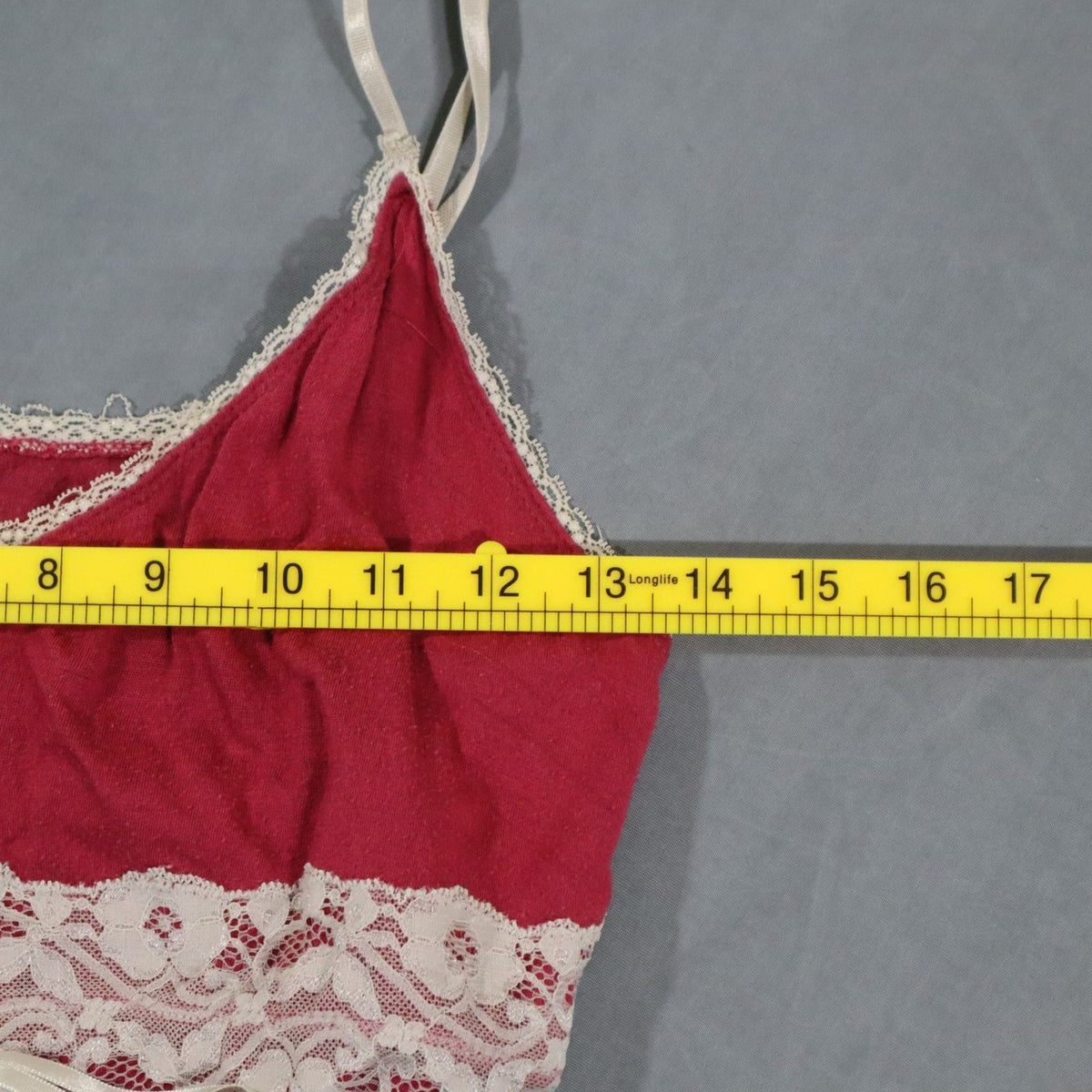 GapBody Womens Chemise Nightgown M Red Jersey Cream Lace Trim Slip Sleepwear Bow