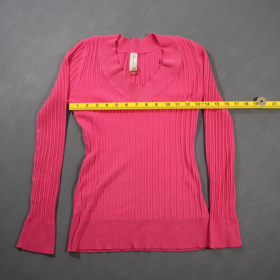 No Boundaries Sweater Juniors L 11-13 Hot Pink Ribbed V Neck Long Sleeve Knit