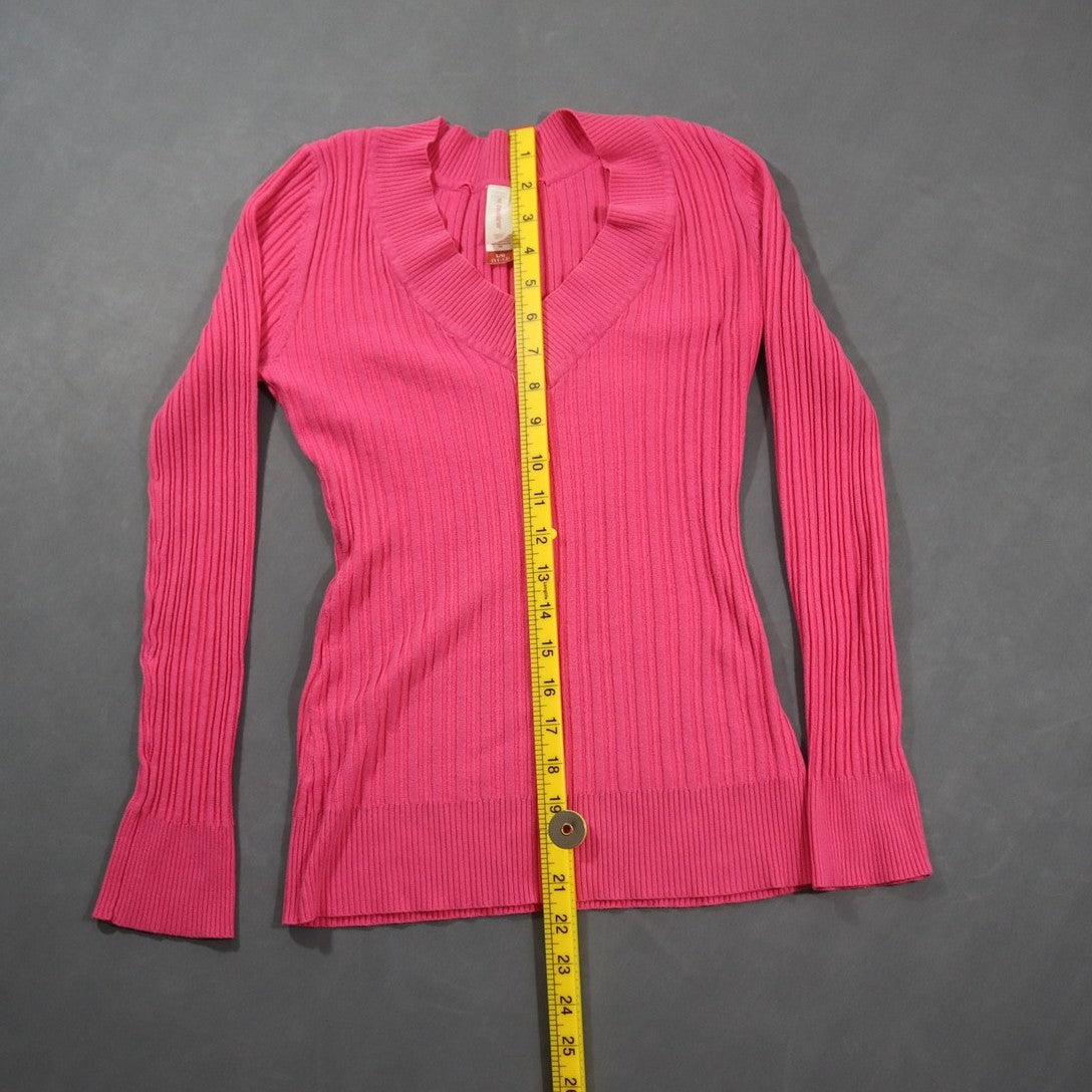 No Boundaries Sweater Juniors L 11-13 Hot Pink Ribbed V Neck Long Sleeve Knit