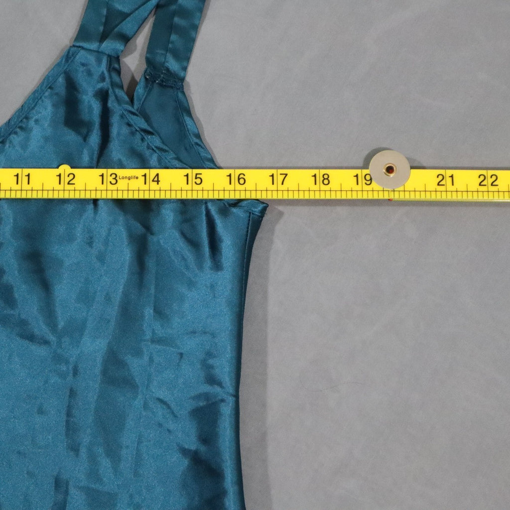 Honors Intimates Womens Satin Chemise Slip Nightgown Teal Blue Scoop Back Mini
