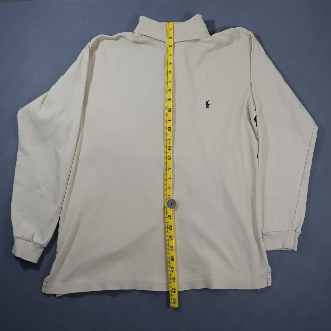 Polo Ralph Lauren Turtleneck Shirt Mens L Cream Long Sleeve Pony Logo Mock Roll