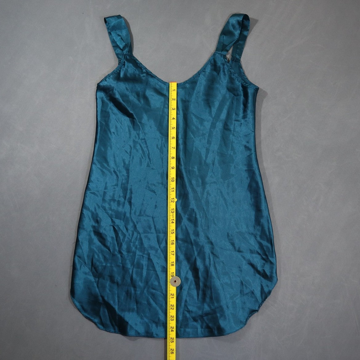 Honors Intimates Womens Satin Chemise Slip Nightgown Teal Blue Scoop Back Mini