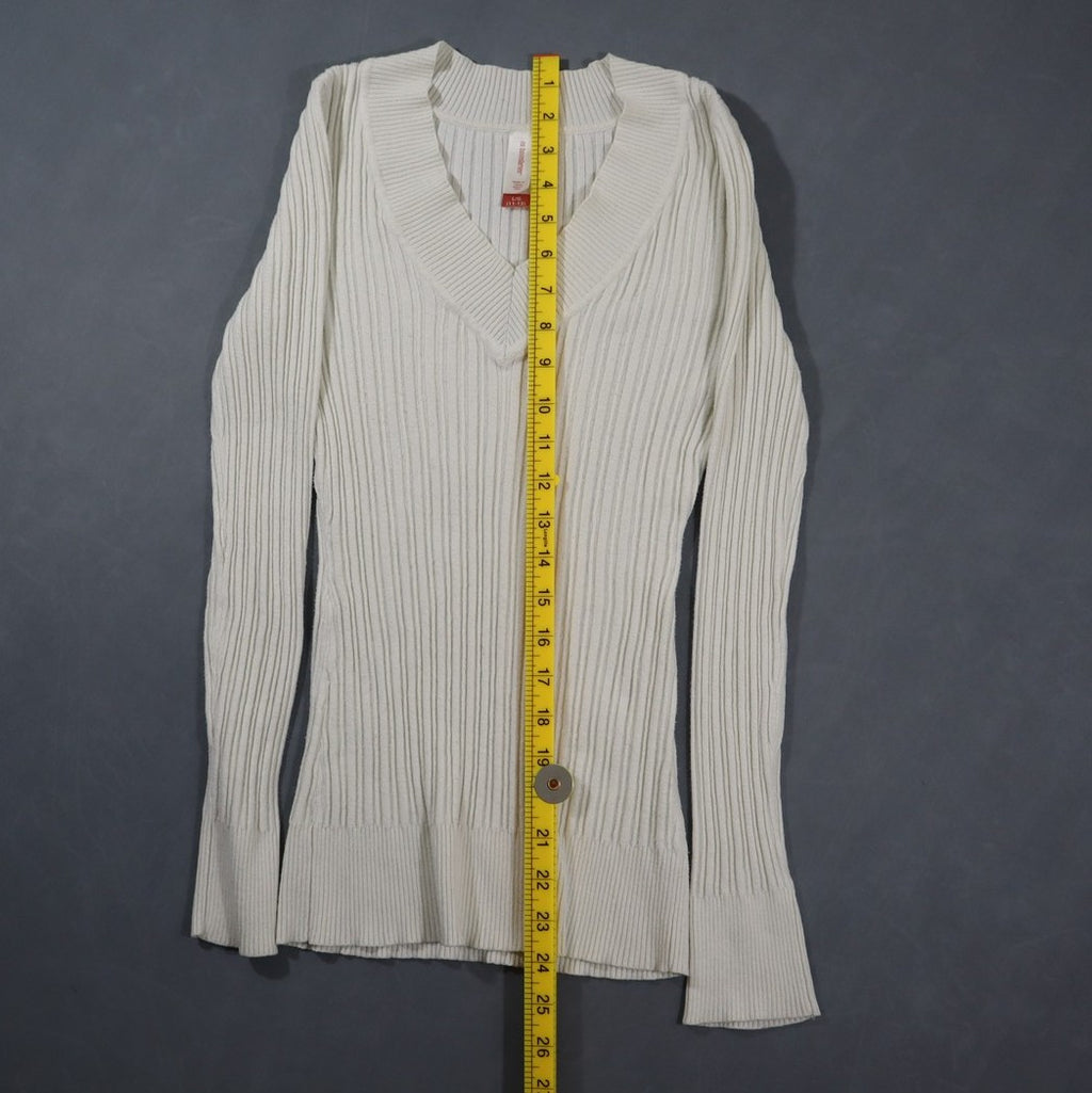 No Boundaries Sweater Juniors L 11-13 White Ribbed V Neck Long Sleeve Fitted Top