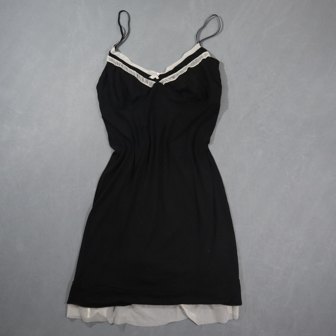 Plume Womens Chemise Slip Nightgown Black Jersey Ivory Mesh Ruffle Trim Bow XL