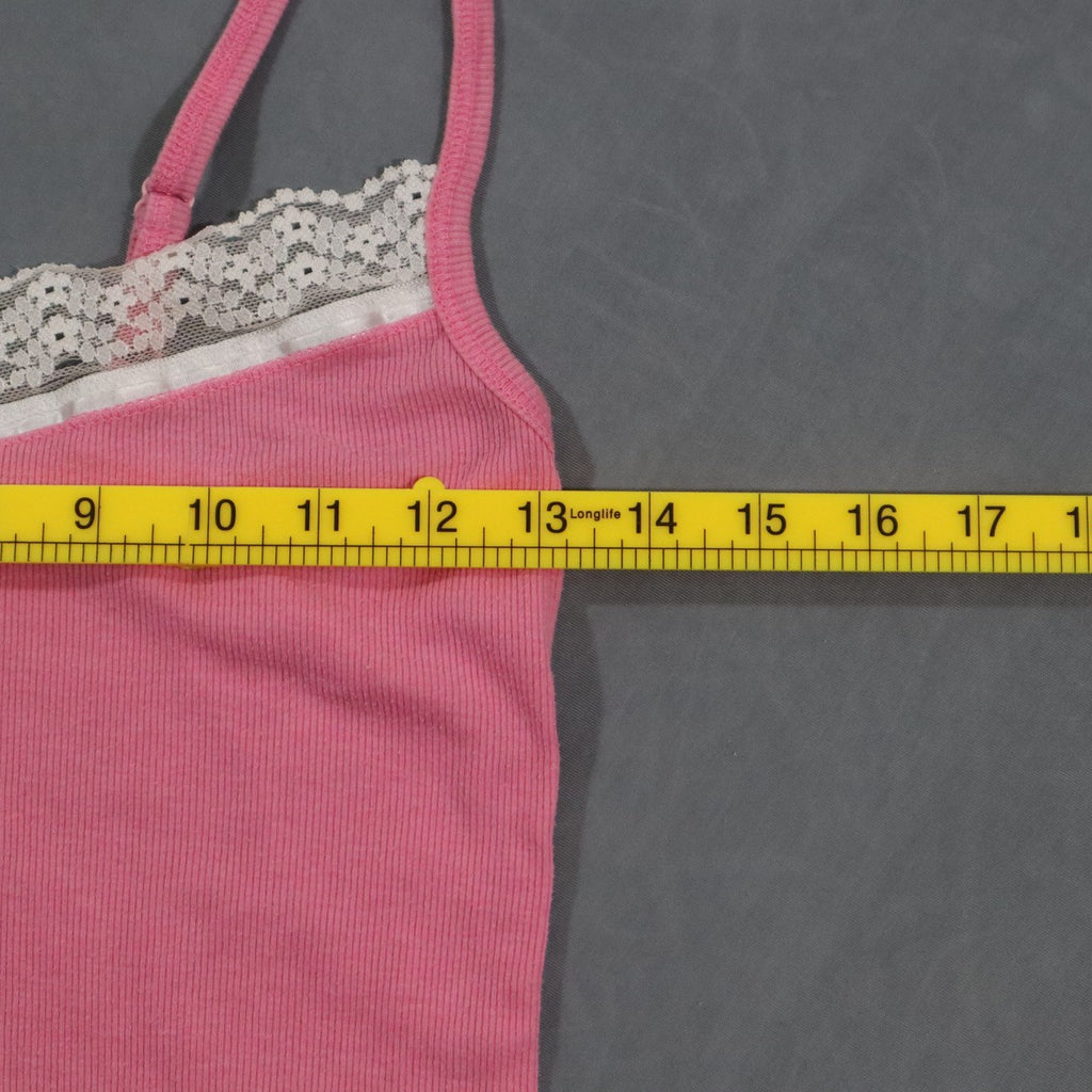 Charlotte Russe Womens Lace Trim Cami Tank Top Pink Ribbed Spaghetti Strap Sz S