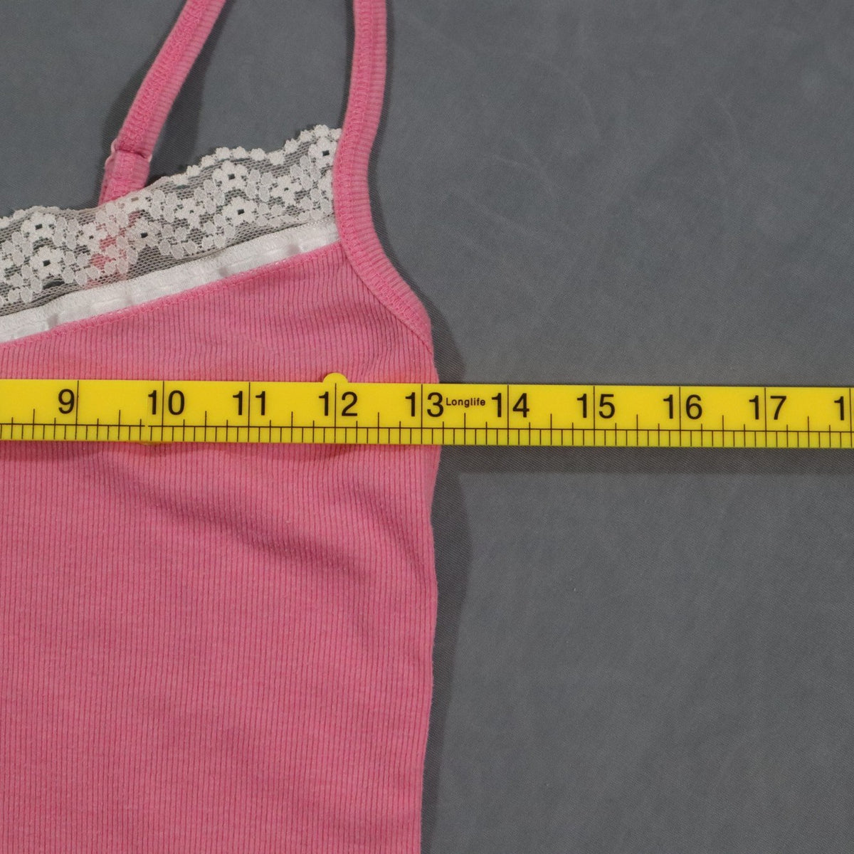 Charlotte Russe Womens Lace Trim Cami Tank Top Pink Ribbed Spaghetti Strap Sz S