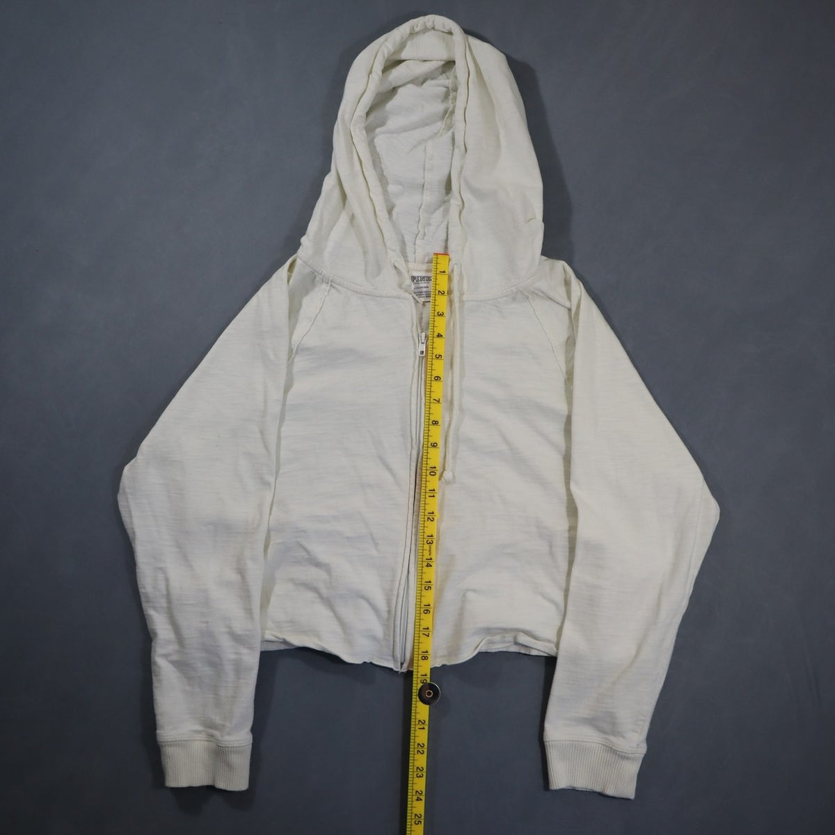 PINK Victoria's Secret Womens Cropped Full Zip Hoodie Cream Slub Knit Raglan L