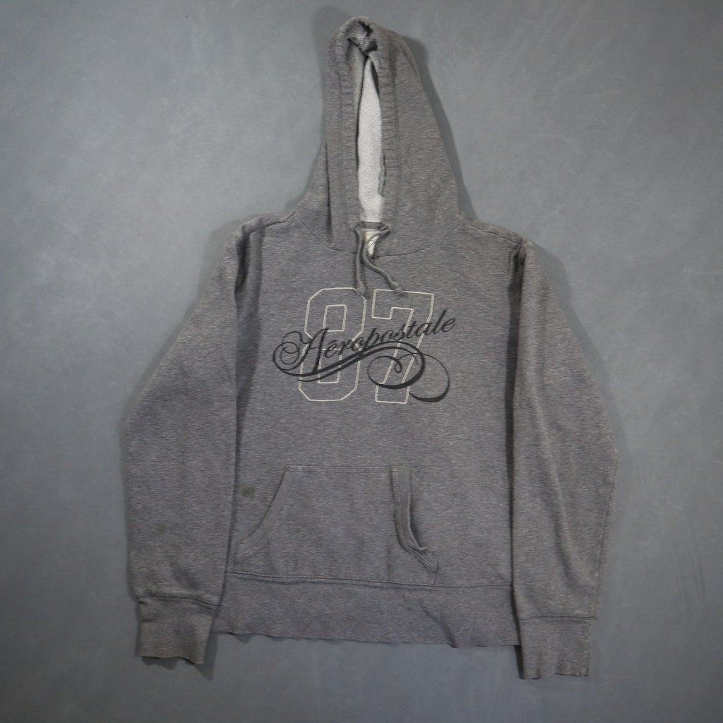 Aeropostale Hoodie Womens S Gray 87 Script Logo Pullover Sweatshirt Y2K 2000s