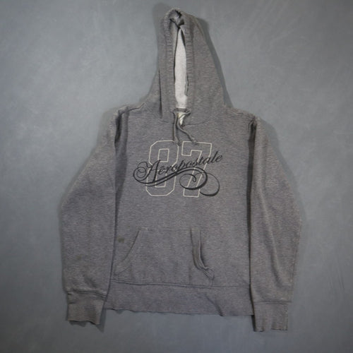 Aeropostale Hoodie Womens S Gray 87 Script Logo Pullover Sweatshirt Y2K 2000s