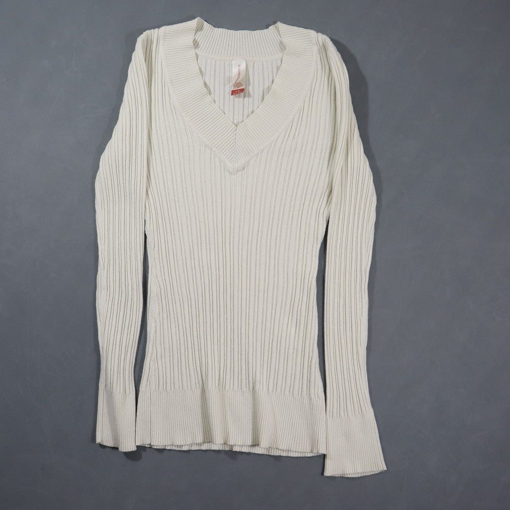 No Boundaries Sweater Juniors L 11-13 White Ribbed V Neck Long Sleeve Fitted Top