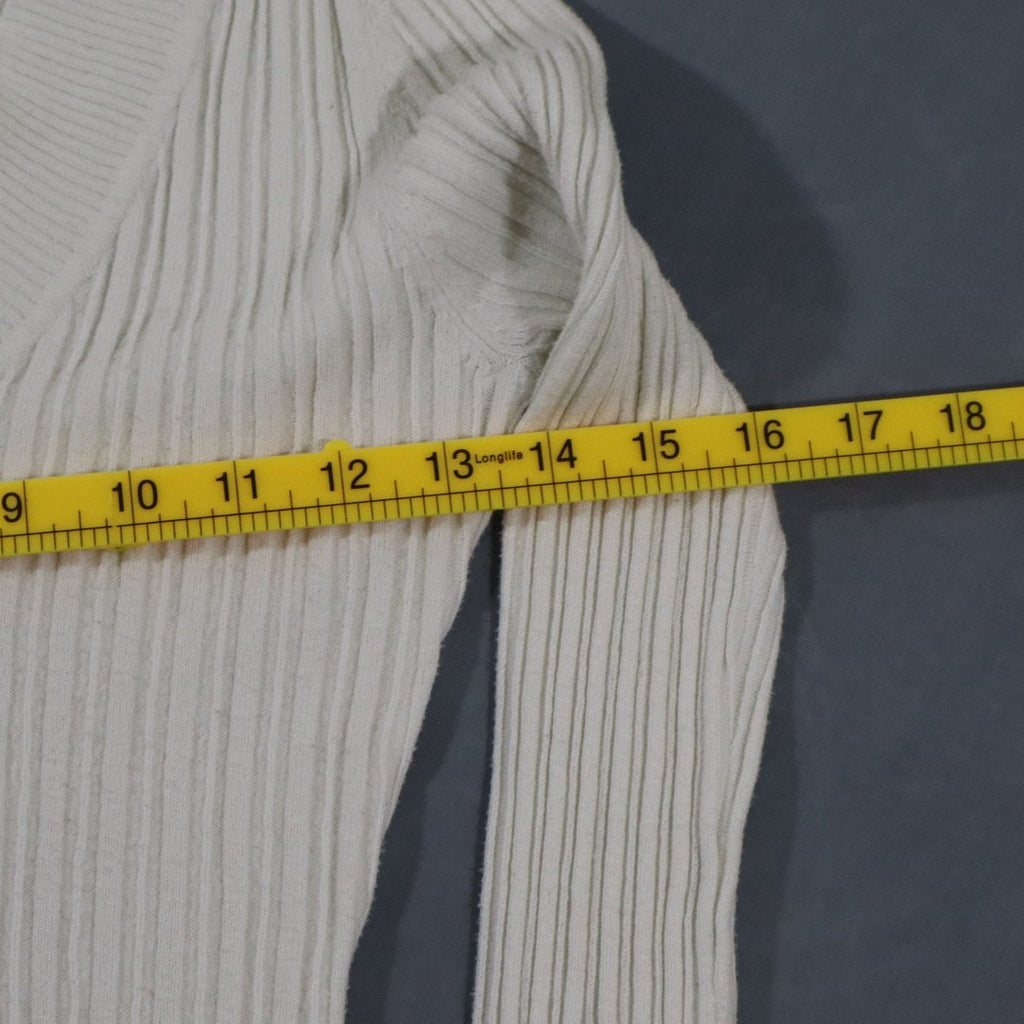 No Boundaries Sweater Juniors L 11-13 White Ribbed V Neck Long Sleeve Fitted Top