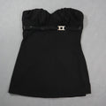 Studio Y Womens Strapless Tube Top Black M Rhinestone Buckle Ruched Sweetheart