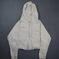 PINK Victoria's Secret Womens Cropped Full Zip Hoodie Cream Slub Knit Raglan L