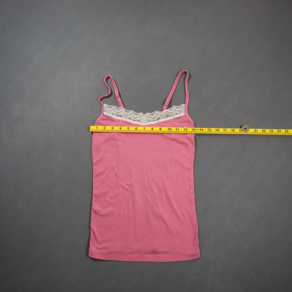 Charlotte Russe Womens Lace Trim Cami Tank Top Pink Ribbed Spaghetti Strap Sz S