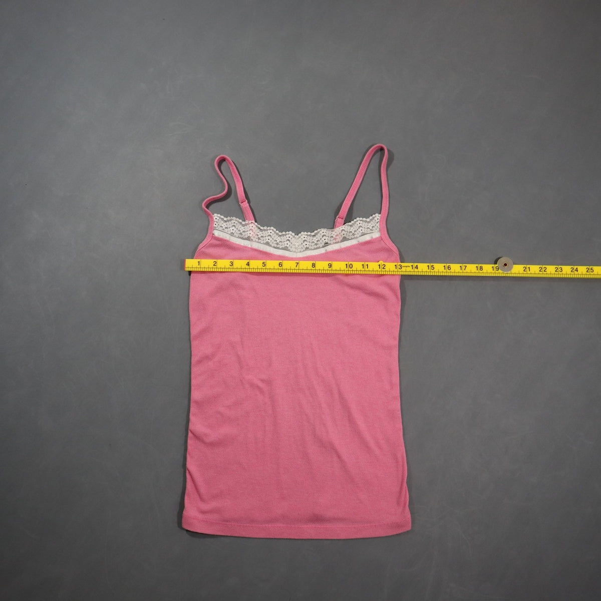 Charlotte Russe Womens Lace Trim Cami Tank Top Pink Ribbed Spaghetti Strap Sz S