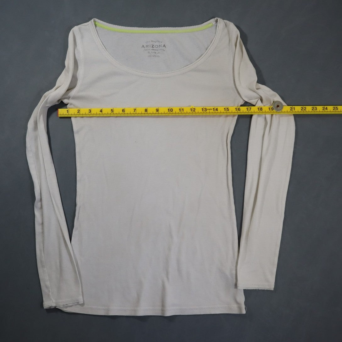 Arizona Jean Company Long Sleeve T-Shirt Womens L White Scoop Neck Fitted Tee