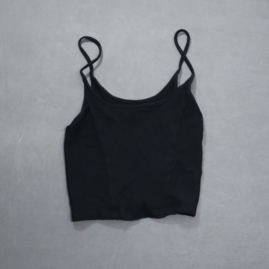 Urban Outfitters Womens Ribbed Cami Crop Top Black Small S Spaghetti Strap