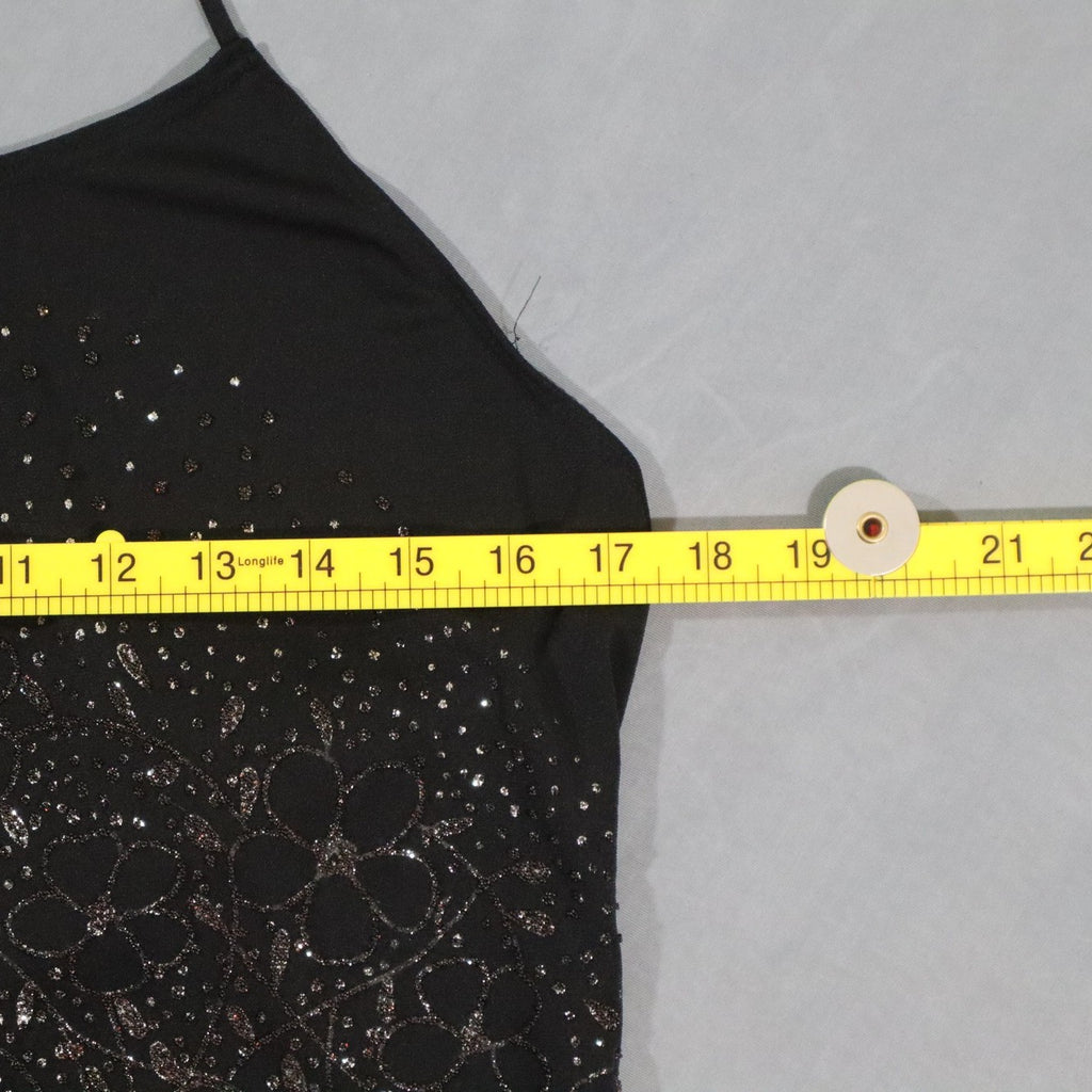 Vintage Y2K Newport News Womens Beaded Floral Maxi Dress Black Strappy Back 14