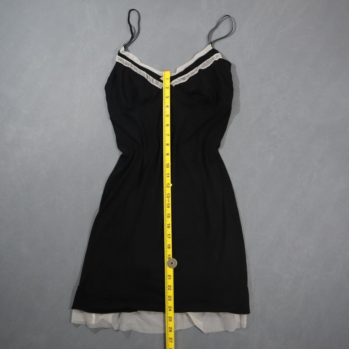 Plume Womens Chemise Slip Nightgown Black Jersey Ivory Mesh Ruffle Trim Bow XL