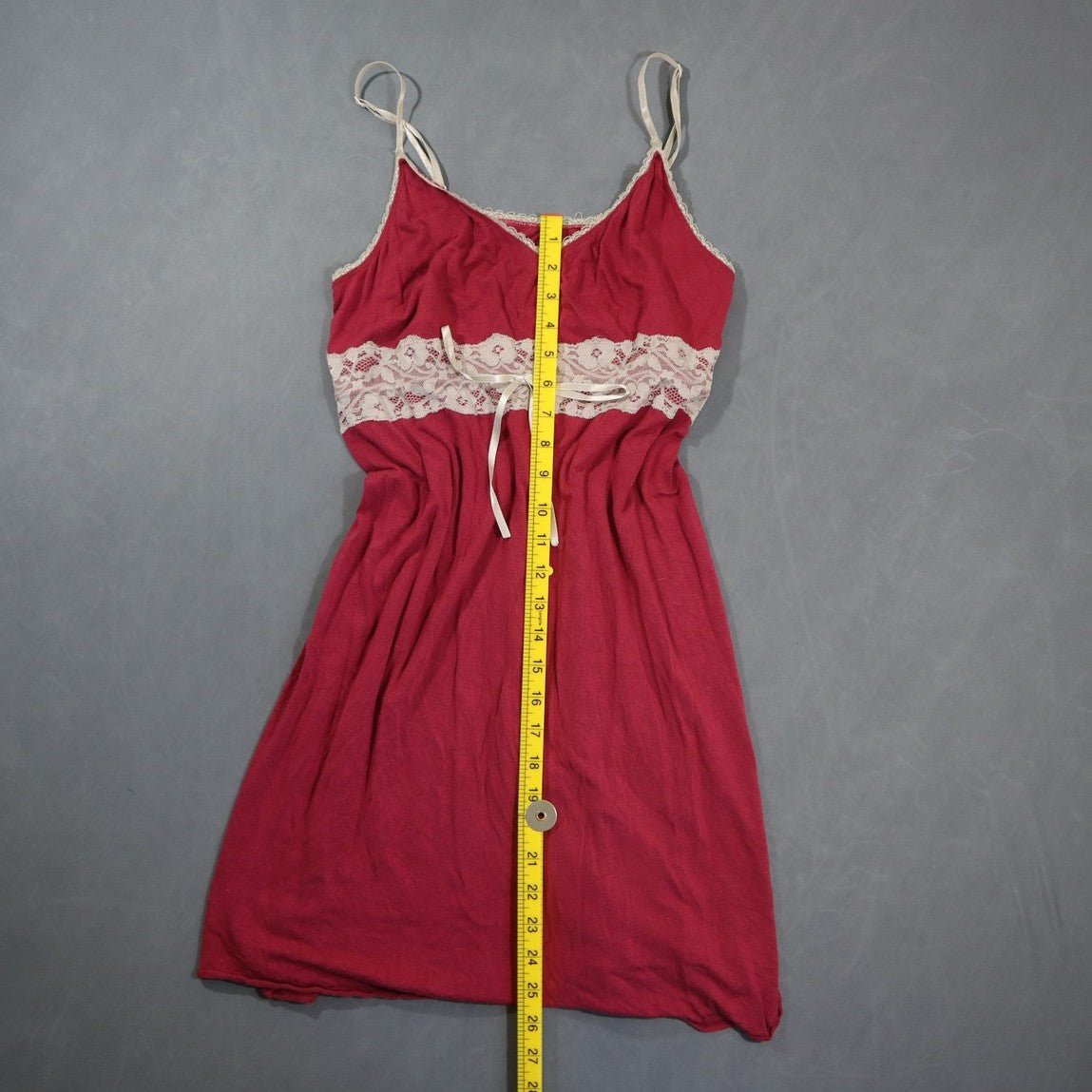 GapBody Womens Chemise Nightgown M Red Jersey Cream Lace Trim Slip Sleepwear Bow