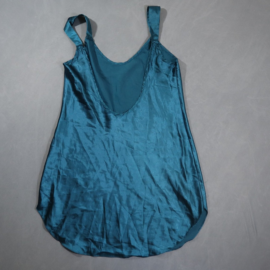 Honors Intimates Womens Satin Chemise Slip Nightgown Teal Blue Scoop Back Mini