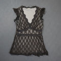 Studio Y Lace Top Womens Charcoal Grey V-Neck Cap Sleeve Empire Waist Babydoll