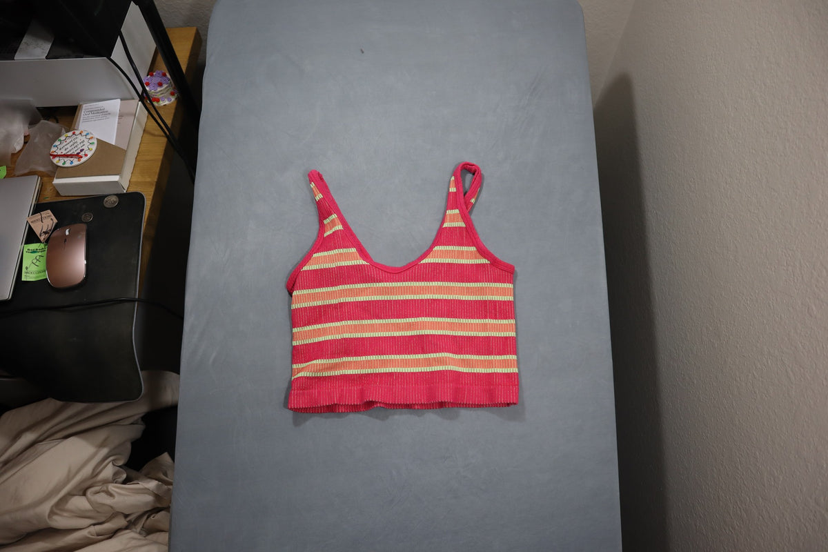 Out From Under Urban Outfitters Womens Striped Ribbed Crop Tank Top Pink Size M