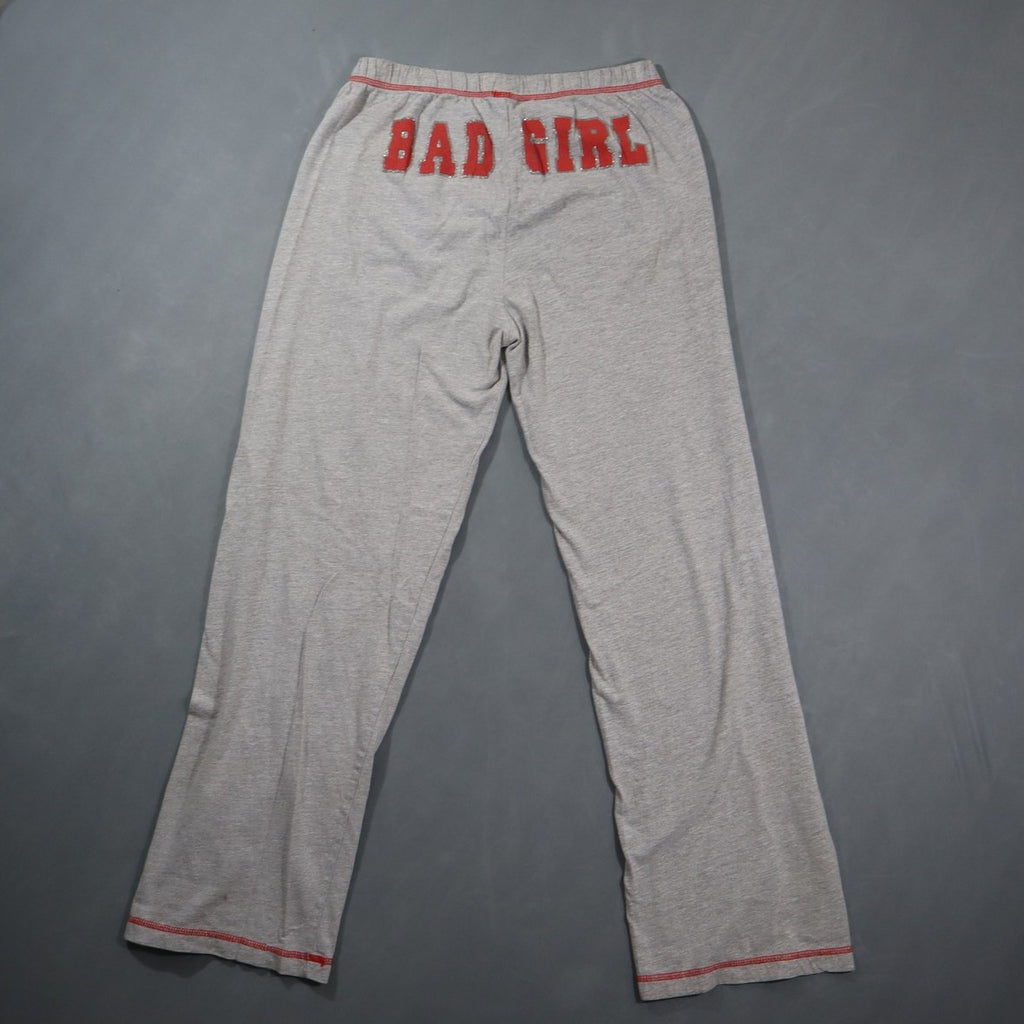 Bad Girl Womens Lounge Pants Gray Jersey Red Glitter Butt Print Drawstring Sleep