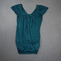 Studio Y Womens Flutter Sleeve Top S Teal Slinky Blouson Banded Hem Y2K Shirt