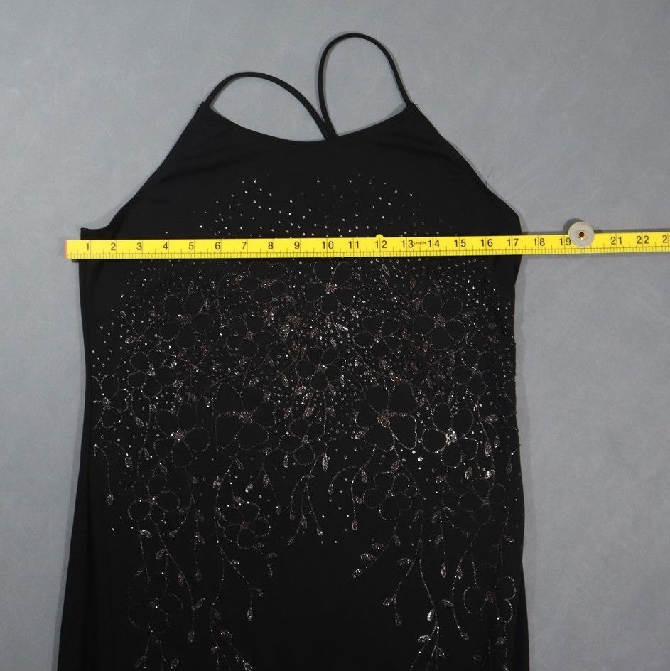Vintage Y2K Newport News Womens Beaded Floral Maxi Dress Black Strappy Back 14