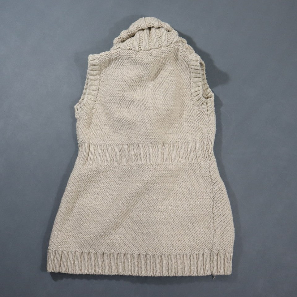 Girls Chunky Knit Sweater Vest Toggle Shawl Collar Sleeveless Cardigan Cream M