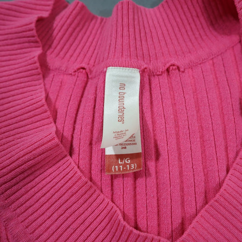 No Boundaries Sweater Juniors L 11-13 Hot Pink Ribbed V Neck Long Sleeve Knit