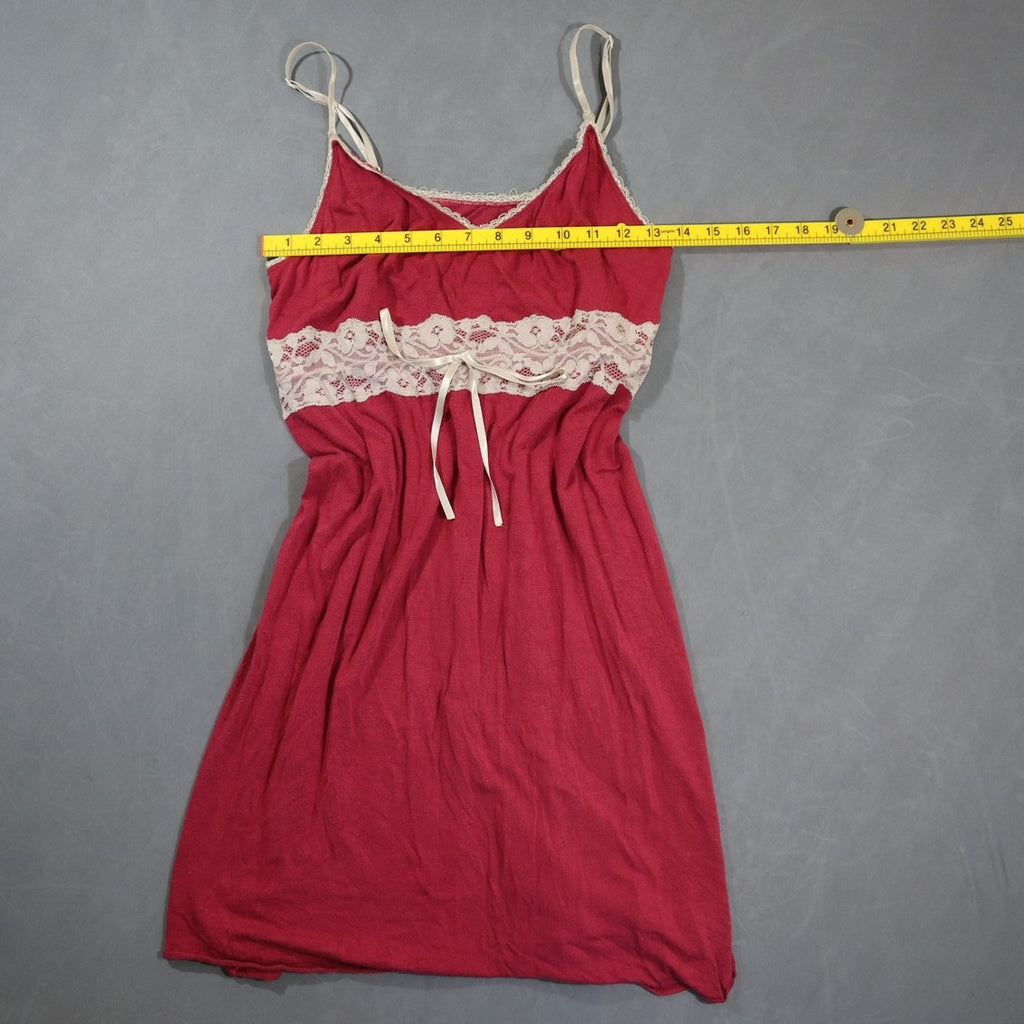 GapBody Womens Chemise Nightgown M Red Jersey Cream Lace Trim Slip Sleepwear Bow