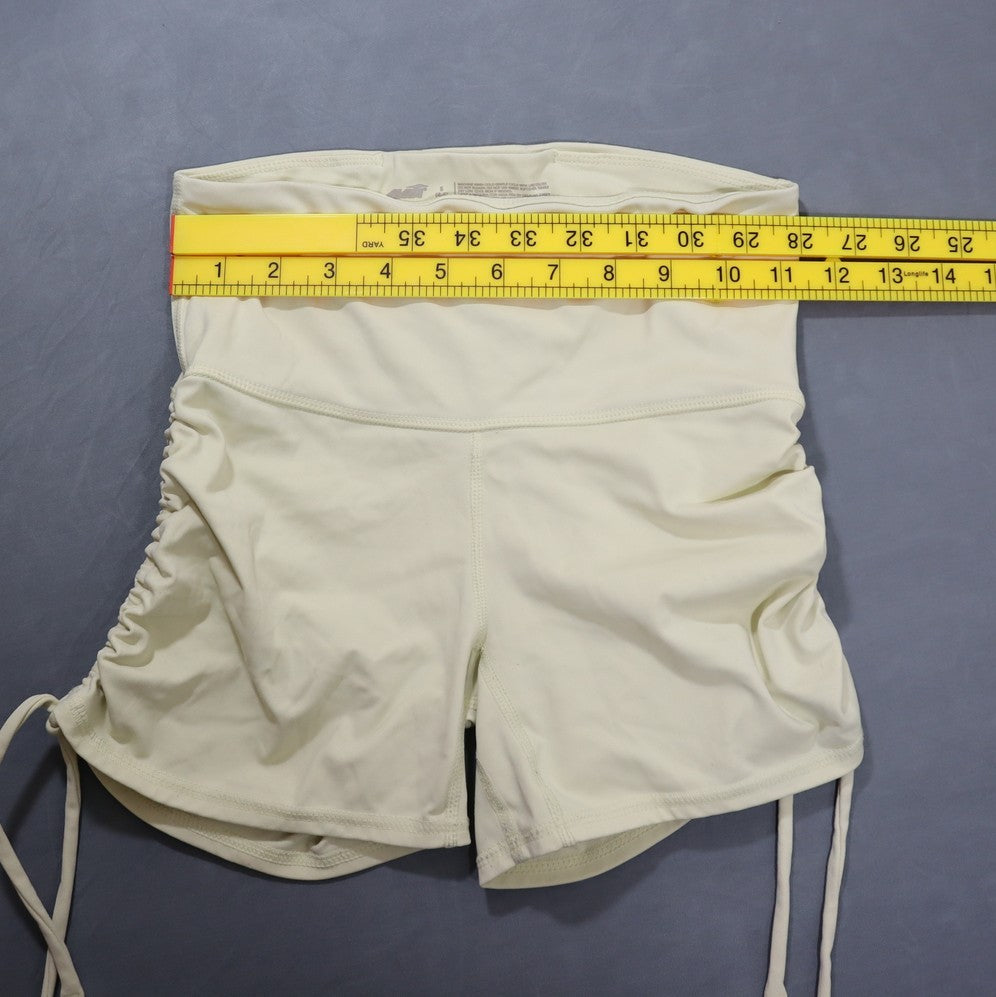 Avia Womens High Rise Ruched Scrunch Biker Shorts Drawstring Cream Small S 4-6
