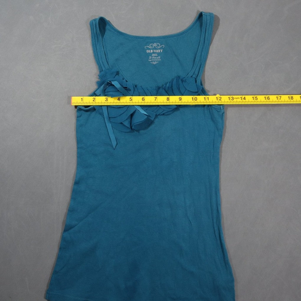 Old Navy Womens Tank Top Teal Blue Chiffon Ruffle Rosette Bow Scoop Neck Cami XS