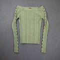 Essentiel Womens 3 Rib Knit Top Off Shoulder Grommet Sleeve Sweater Mint Green