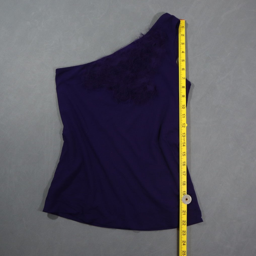 The Limited Womens One Shoulder Top Purple Feather Fringe Trim Stretch Party XS