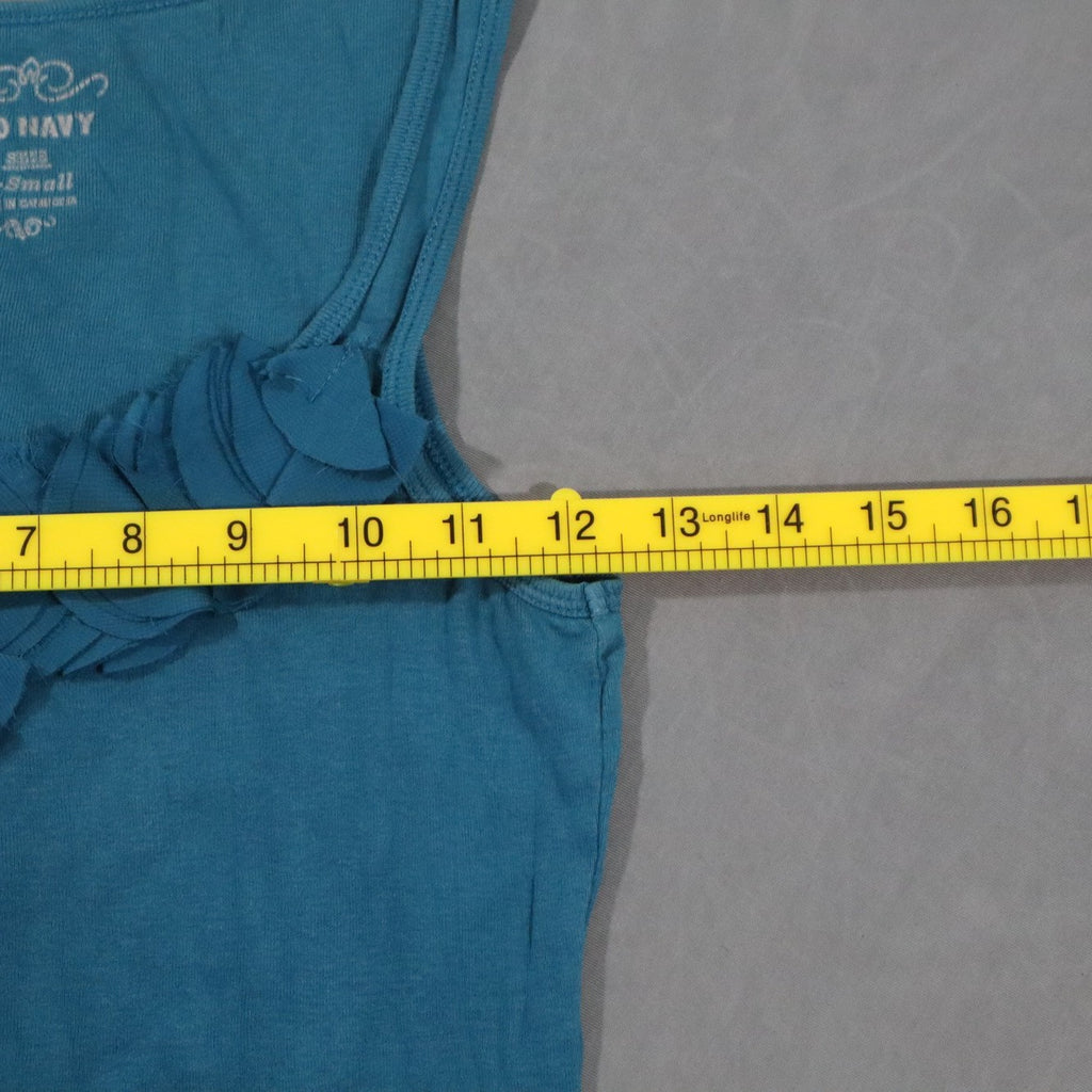 Old Navy Womens Tank Top Teal Blue Chiffon Ruffle Rosette Bow Scoop Neck Cami XS